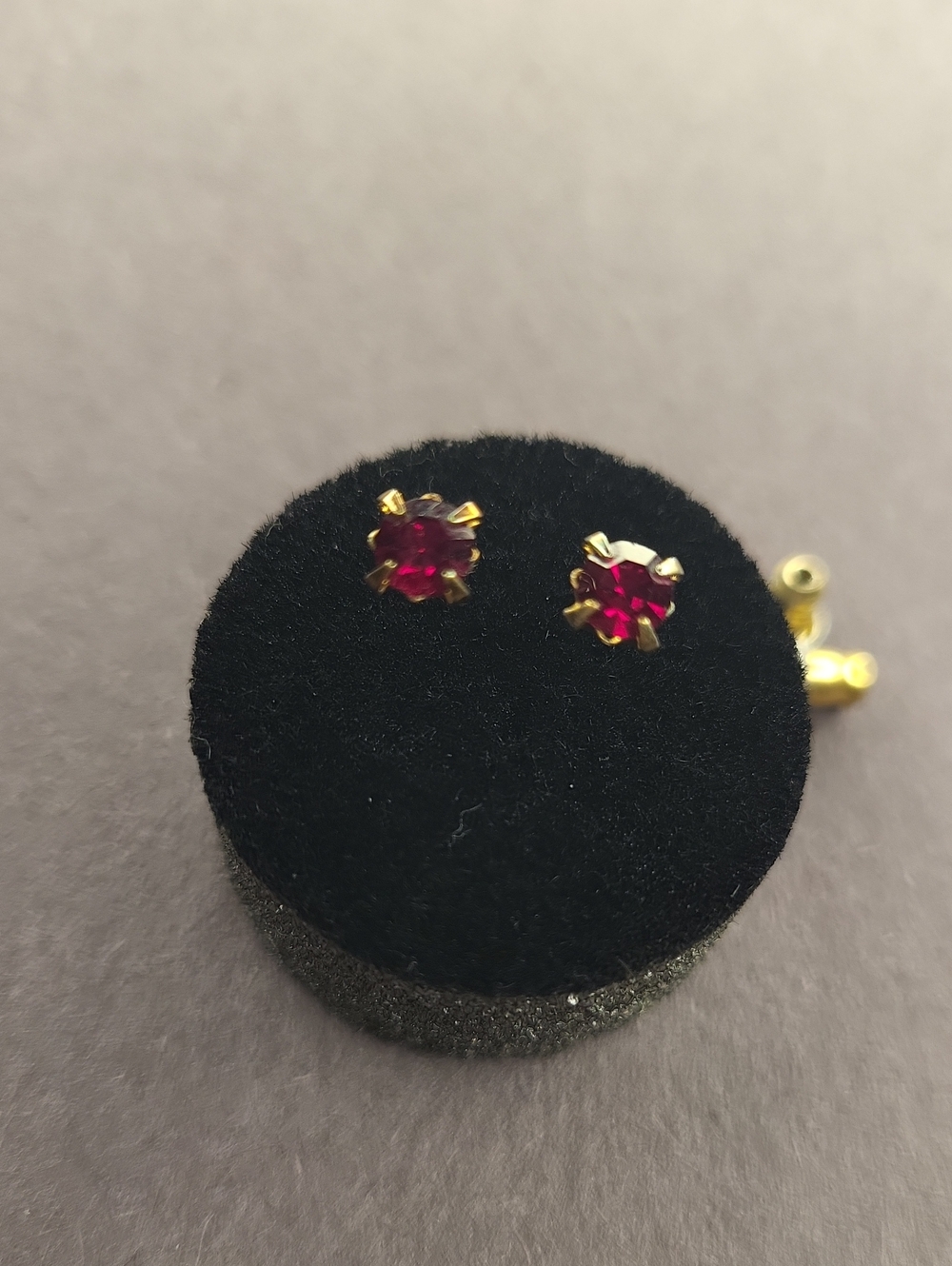 Gold-Plated Ruby Red Stud Earrings - Unbranded